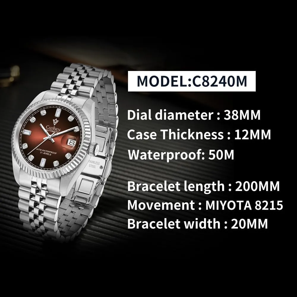 CADISEN Mens Automatic Mechanical Watch Casual Watches for Men Waterproof Sapphire Week Calendar