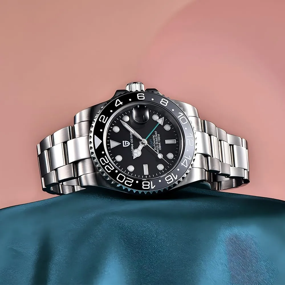 CADISEN Pagani Design 1662 GMT Men's Automatic Mechanical Watch Top Grade Stainless Steel Sapphire Glass Diver Sports Men's Watch 40mm Date 100M Waterproof reloj Hombre