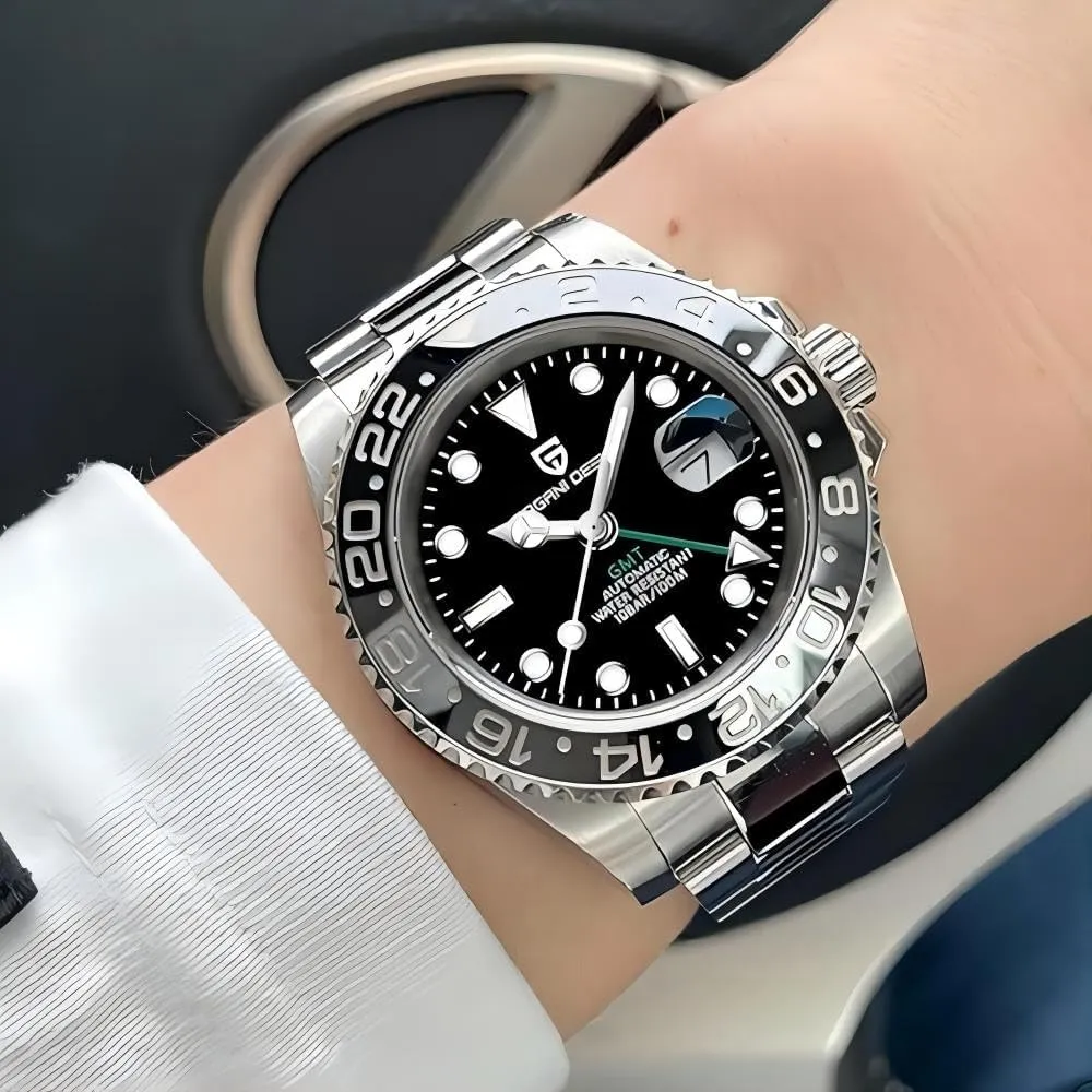 CADISEN Pagani Design 1662 GMT Men's Automatic Mechanical Watch Top Grade Stainless Steel Sapphire Glass Diver Sports Men's Watch 40mm Date 100M Waterproof reloj Hombre