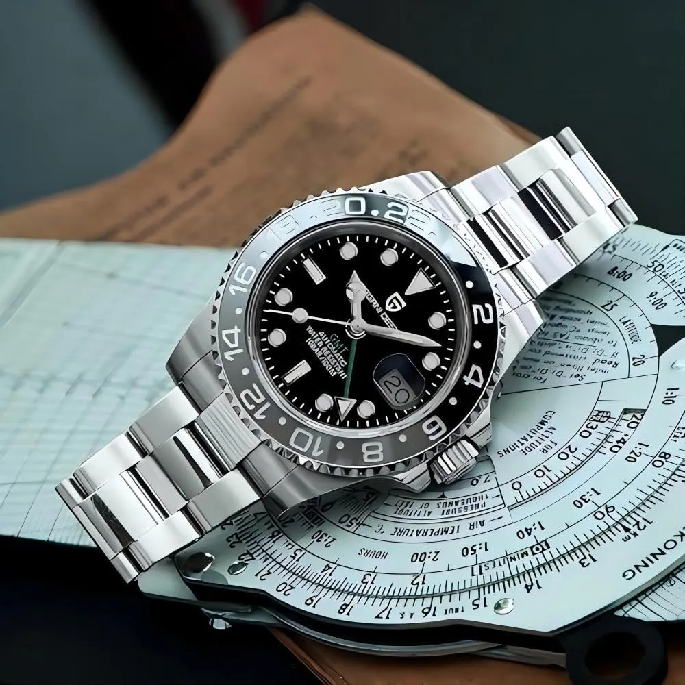CADISEN Pagani Design 1662 GMT Men's Automatic Mechanical Watch Top Grade Stainless Steel Sapphire Glass Diver Sports Men's Watch 40mm Date 100M Waterproof reloj Hombre