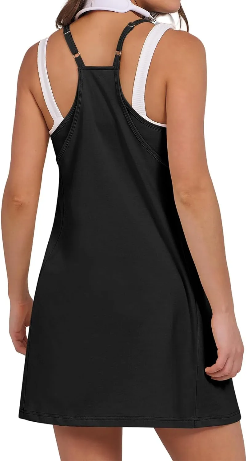 Canbebig Rompers for Women Summer Sleeveless Mini Dress Athletic Workout Exercise Golf Mini Romper Built-in Shorts Sundress