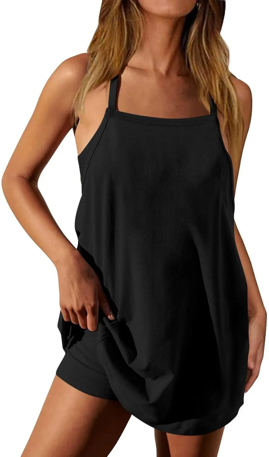 Canbebig Rompers for Women Summer Sleeveless Mini Dress Athletic Workout Exercise Golf Mini Romper Built-in Shorts Sundress