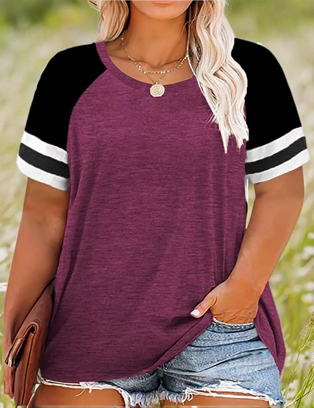 CARCOS Womens Plus Size Tops Short Sleeve Shirts V Neck Tunic Floral/Tie Dye/Solid Summer Tees XL-5X