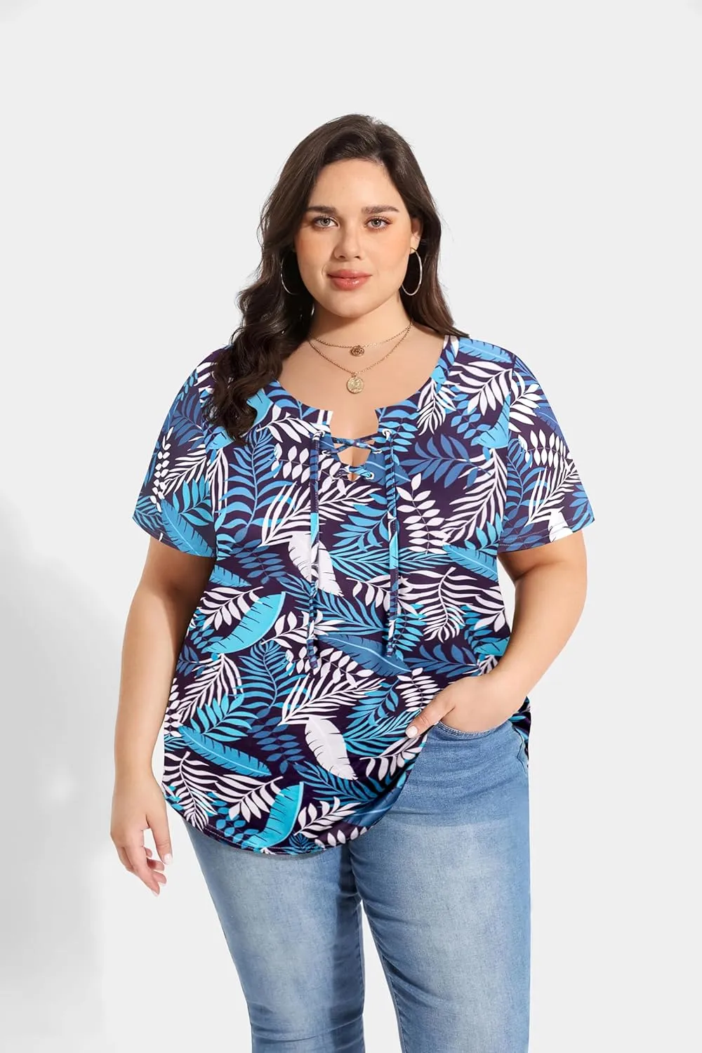 CARCOS Womens Plus Size Tops Short Sleeve Shirts V Neck Tunic Floral/Tie Dye/Solid Summer Tees XL-5X