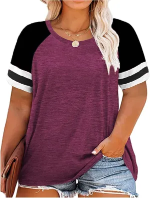 CARCOS Womens Plus Size Tops Short Sleeve Shirts V Neck Tunic Floral/Tie Dye/Solid Summer Tees XL-5X