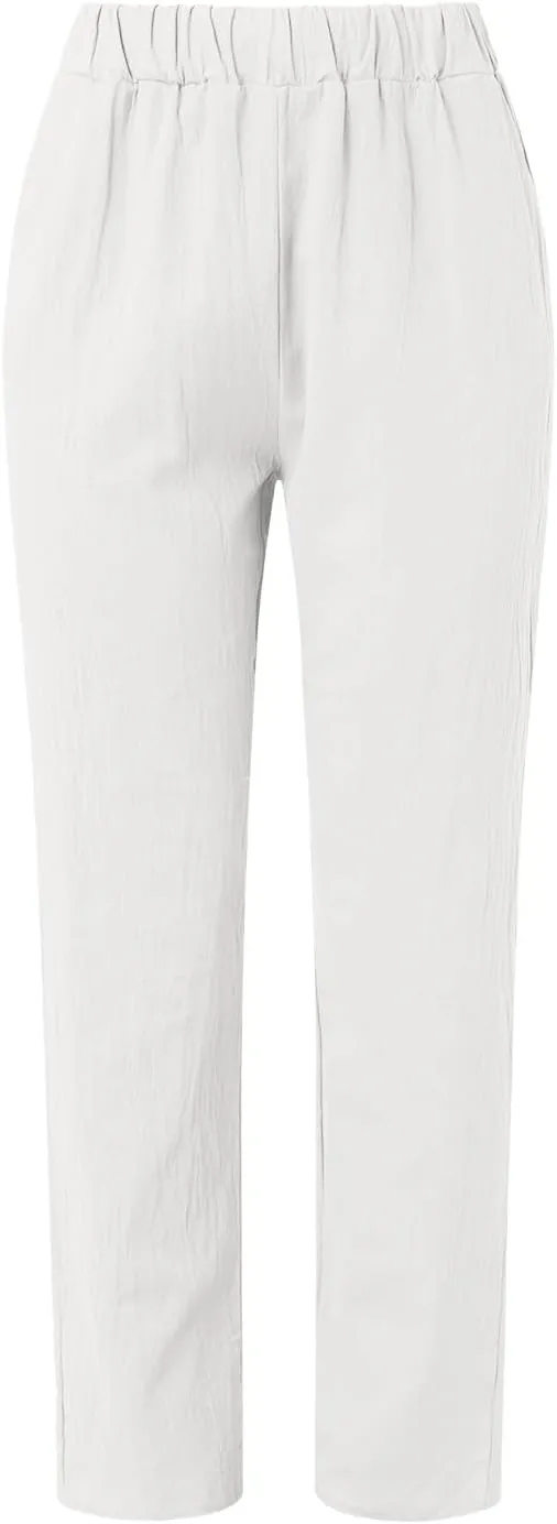 Cargo Capri Pants for Women Womens Ultra Comfort Cotton Linen Palazzo Pants Wide Leg Long Lounge Pant Trousers with