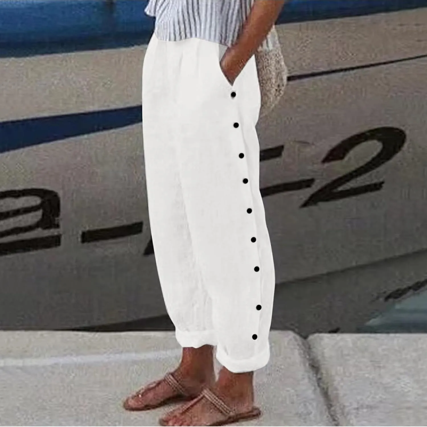 Cargo Capri Pants for Women Womens Ultra Comfort Cotton Linen Palazzo Pants Wide Leg Long Lounge Pant Trousers with