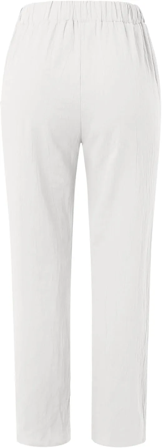 Cargo Capri Pants for Women Womens Ultra Comfort Cotton Linen Palazzo Pants Wide Leg Long Lounge Pant Trousers with