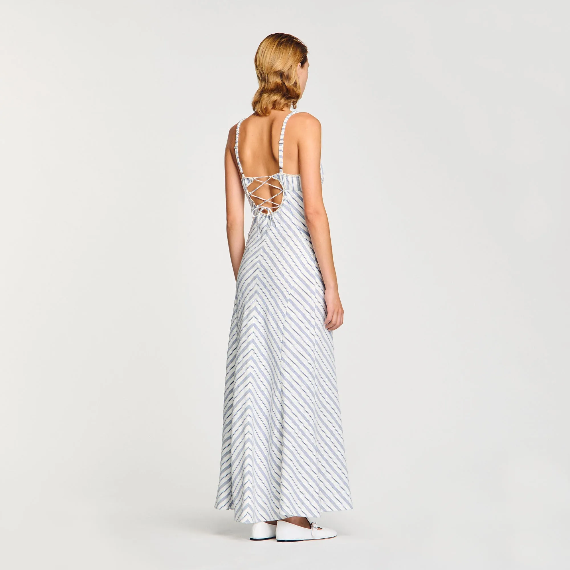 Carinia Stripy Maxi Dress With Straps Blue / Ecru