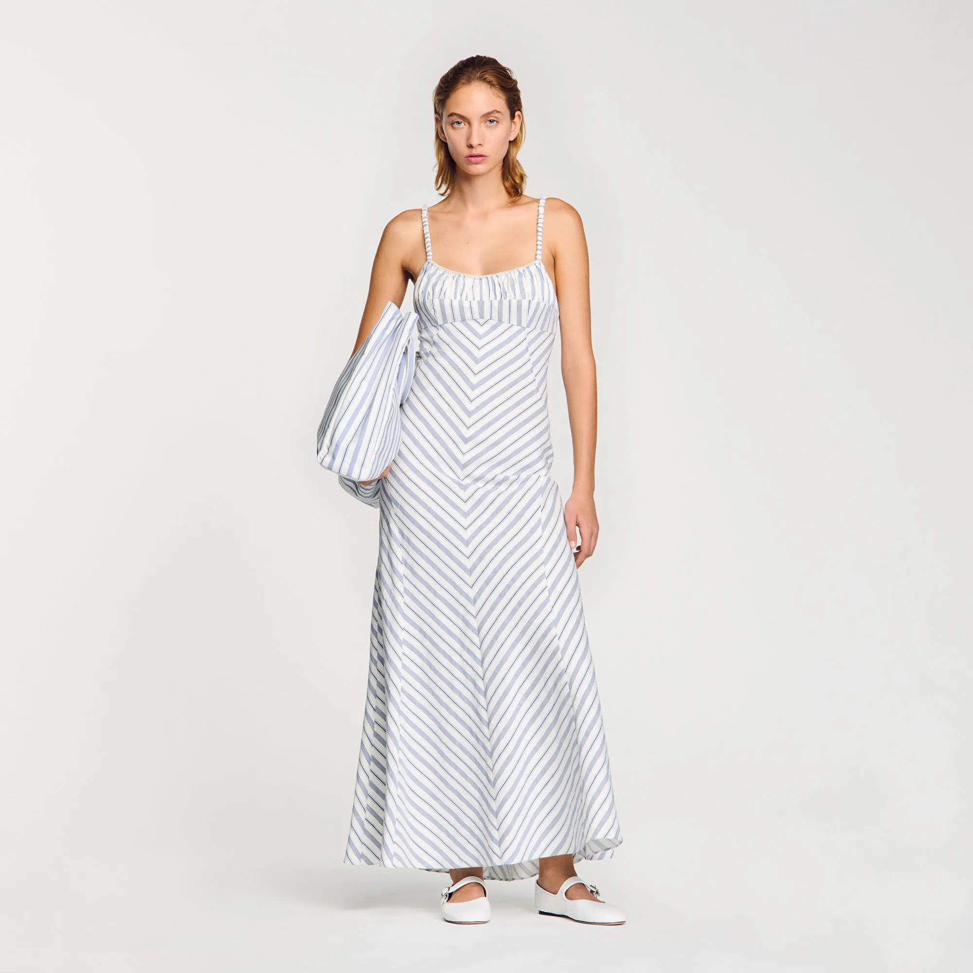 Carinia Stripy Maxi Dress With Straps Blue / Ecru