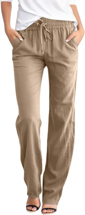 Casual Pants for Women Wide Leg Linen Pants Women Summer Beach Pants Drawstring High Waisted Palazzo Trousers Yoga Pants