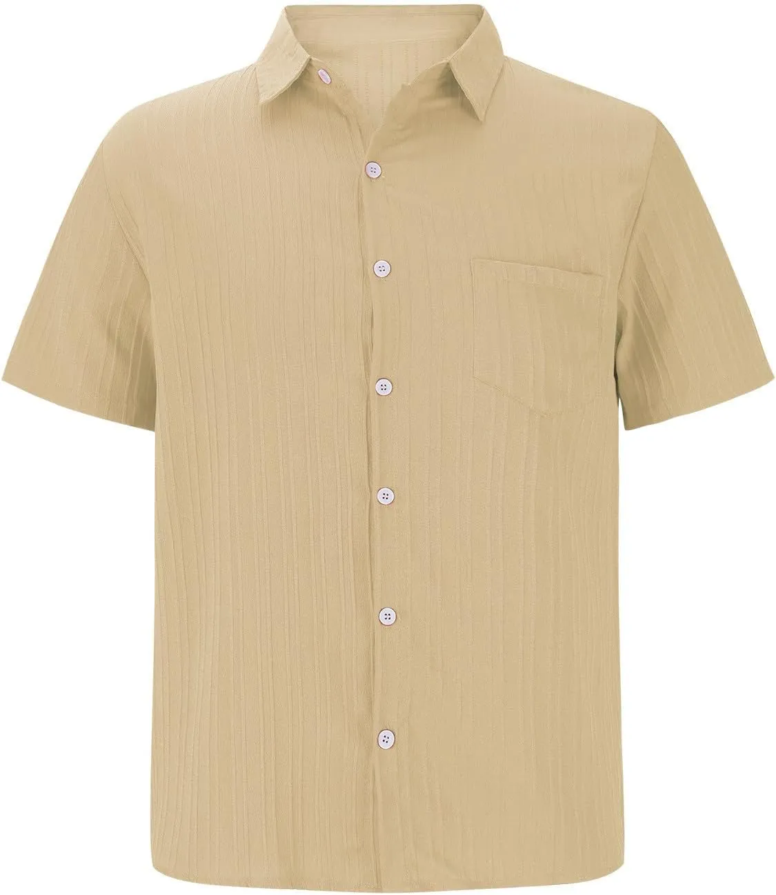Casual Shirts for Men Summer Loose Fashion Button Down Shirts Vacation Solid Pleated Lapel Short Sleeve Top Clothes