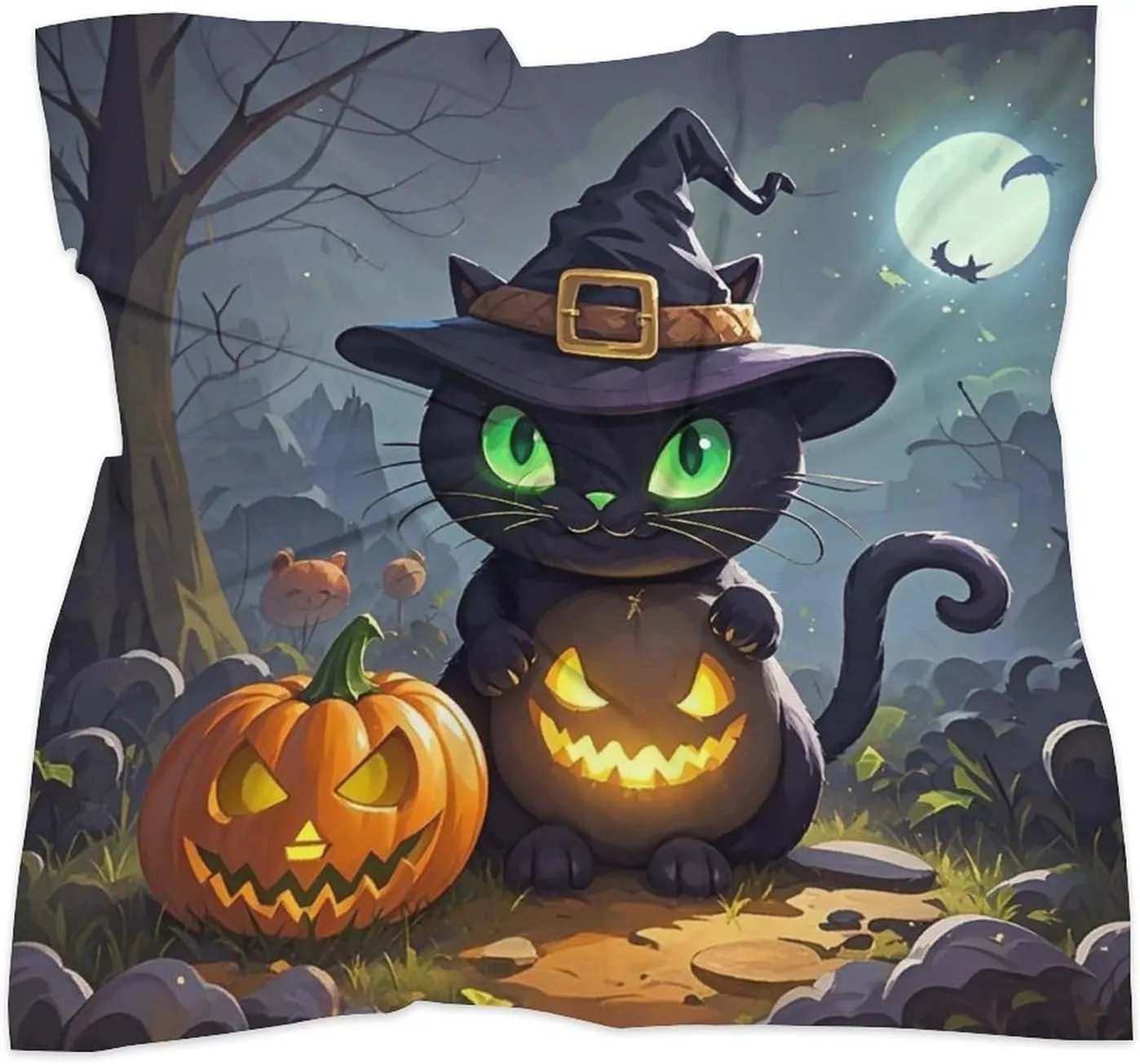 Cat Halloween Head Scarf Like Silk Scarf Lightweight Fashion Satin Hair Bandanas for Women Boho Headscarf Hair Wrap Bandana Headband Handkerchief Silk Scarves for Bag Purse Neck 18 Inch