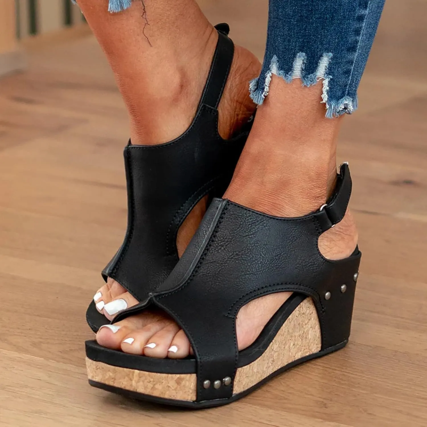 Cathalem Orthopedic Wedge Sandals for Women Platform Cork Wedges Espadrille Heel Strappy Leather Arch Support Sandals
