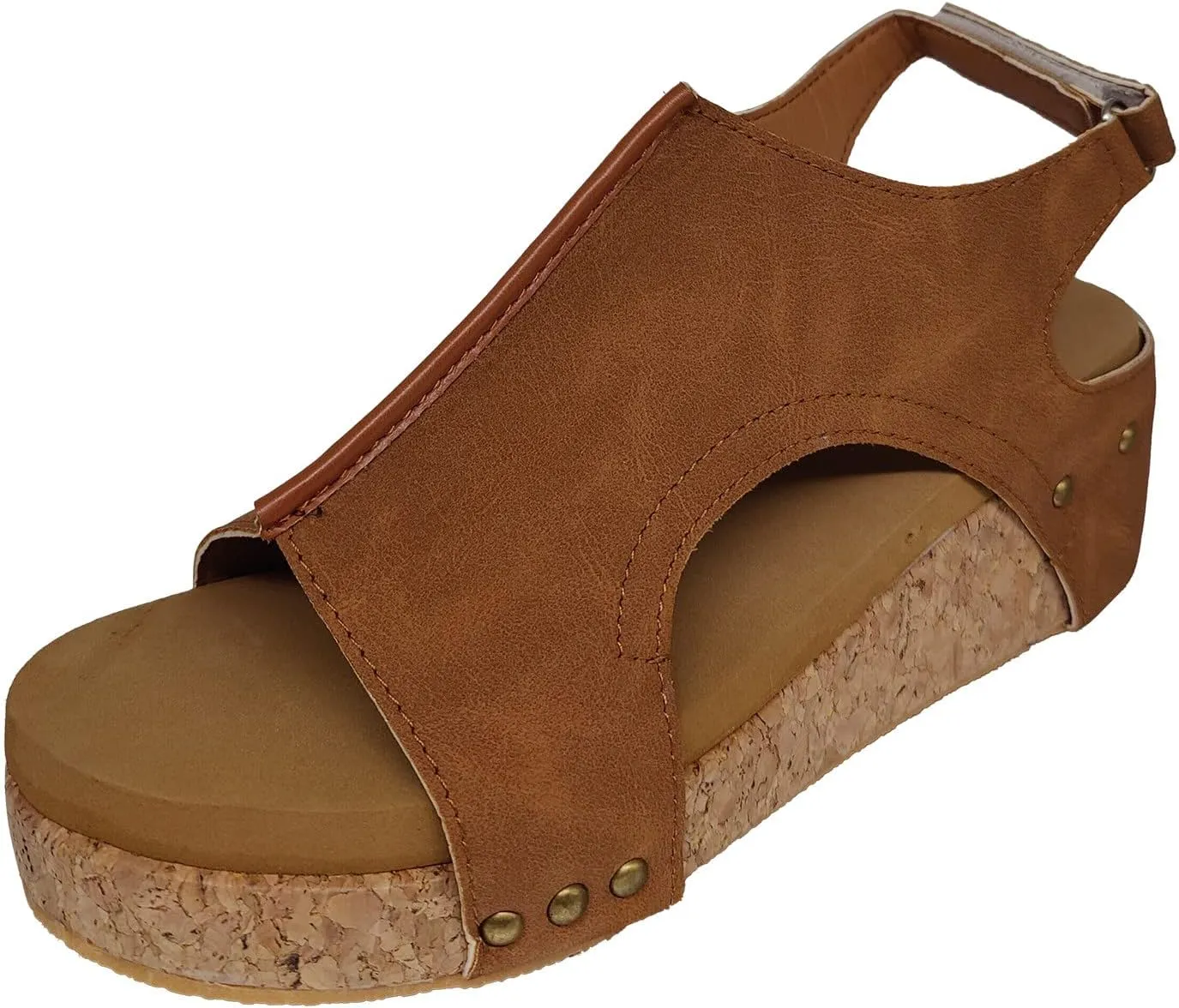 Cathalem Womens Wedge Orthopedic Sandals Summer Platform Cork Wedges Espadrille Heel Strappy Leather Arch Support Sandals