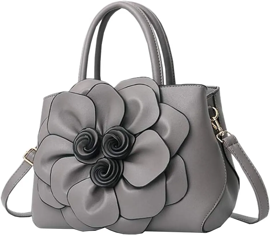 Cayla 3D Floral Handbags Purses for Women Top Handle Handbag PU Leather Satchel Shoulder Crossbody Bags Ladies Evening Bag