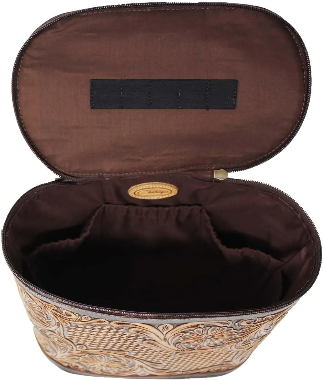 CHALLENGER Women's Western Antique Floral Basket Cowhide Tooled Leather Cosmetic Travel Train Bag 18Train