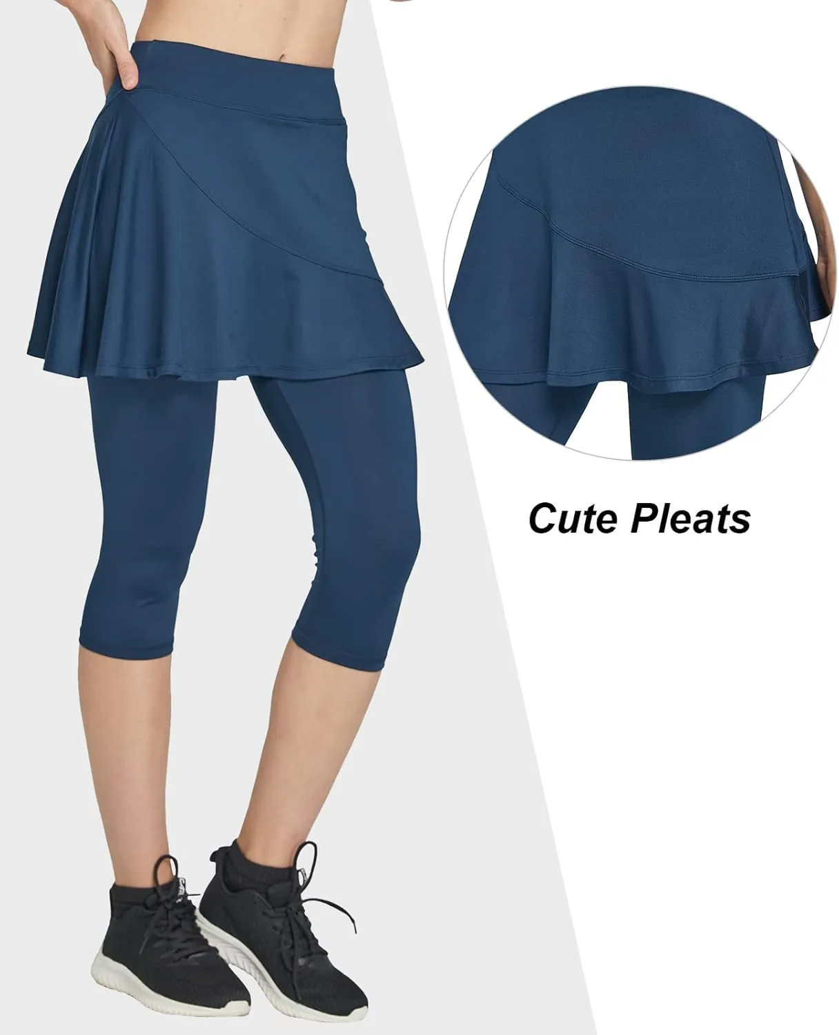 Cityoung Women Skorts Pants Capri with Attached Skirt Golf Skirted Leggings Skirts with Leggings Pockets Workout