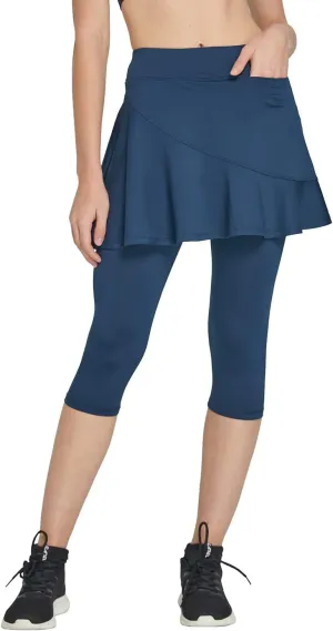 Cityoung Women Skorts Pants Capri with Attached Skirt Golf Skirted Leggings Skirts with Leggings Pockets Workout