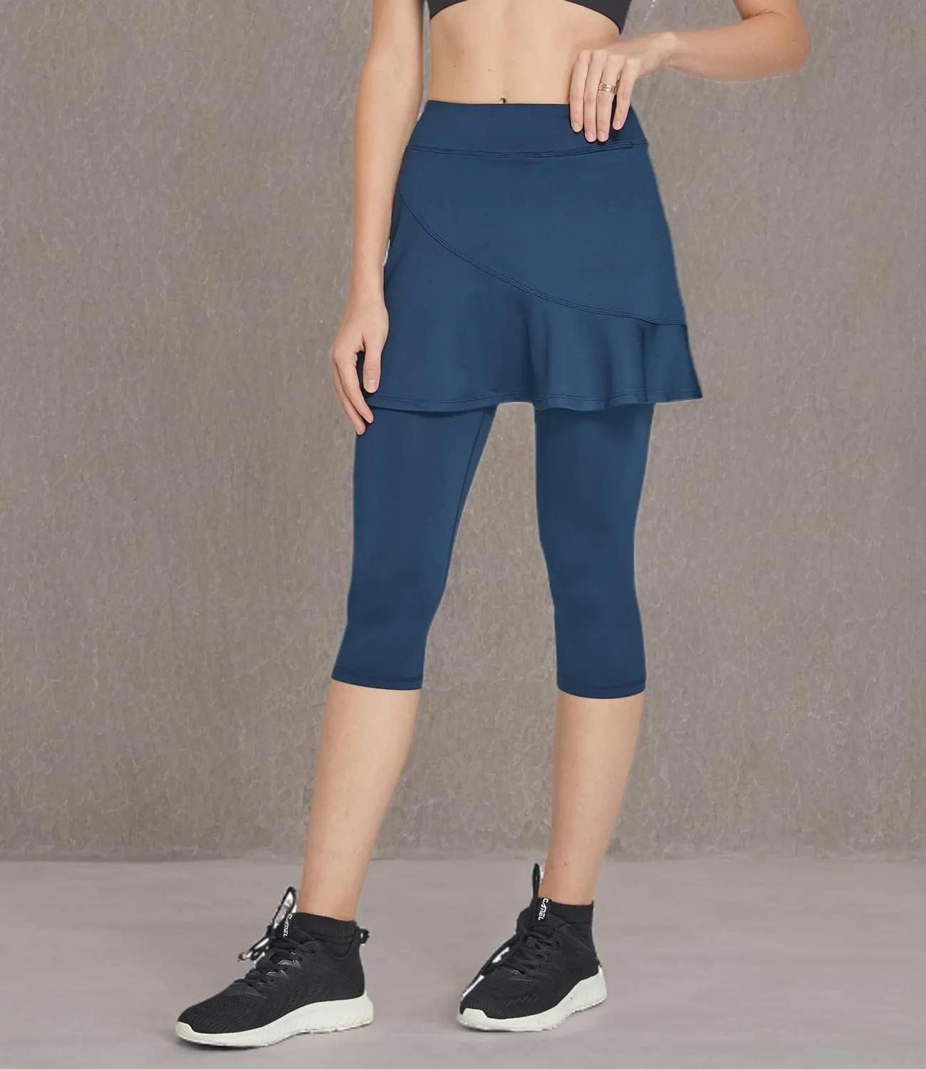 Cityoung Women Skorts Pants Capri with Attached Skirt Golf Skirted Leggings Skirts with Leggings Pockets Workout