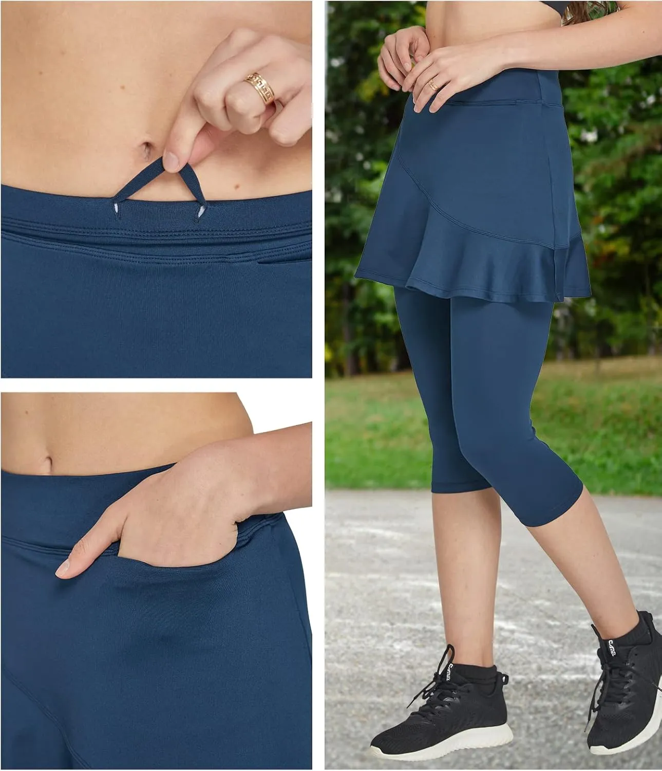 Cityoung Women Skorts Pants Capri with Attached Skirt Golf Skirted Leggings Skirts with Leggings Pockets Workout