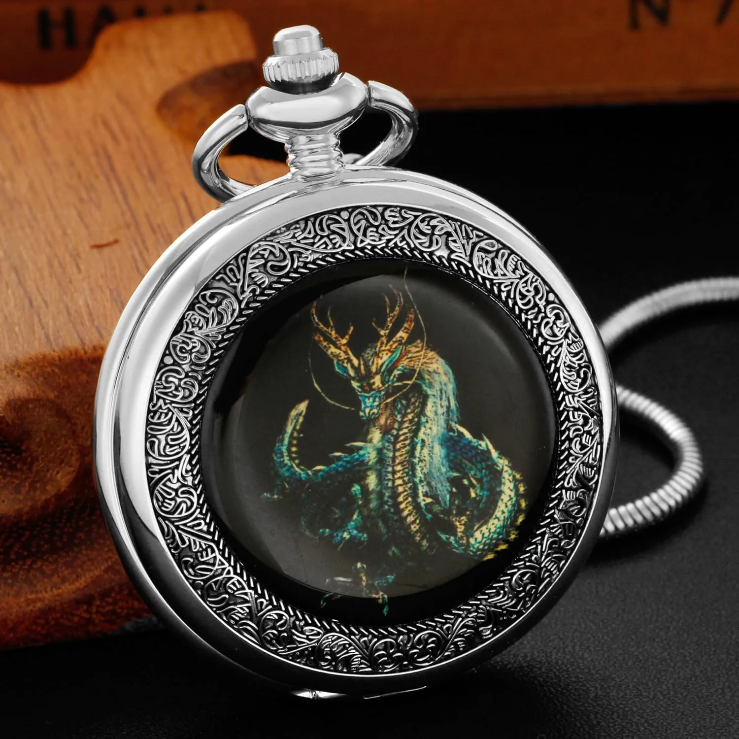 Classic Silver Mechanical Pocket Watch, Roman Numerals Silver Pocket Watch with Chain Box for Men