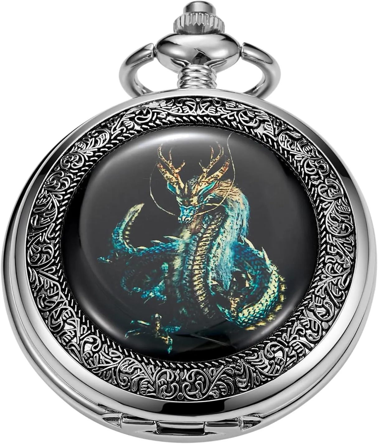 Classic Silver Mechanical Pocket Watch, Roman Numerals Silver Pocket Watch with Chain Box for Men