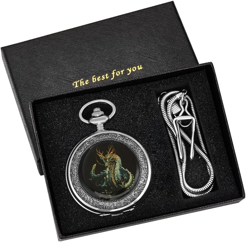 Classic Silver Mechanical Pocket Watch, Roman Numerals Silver Pocket Watch with Chain Box for Men