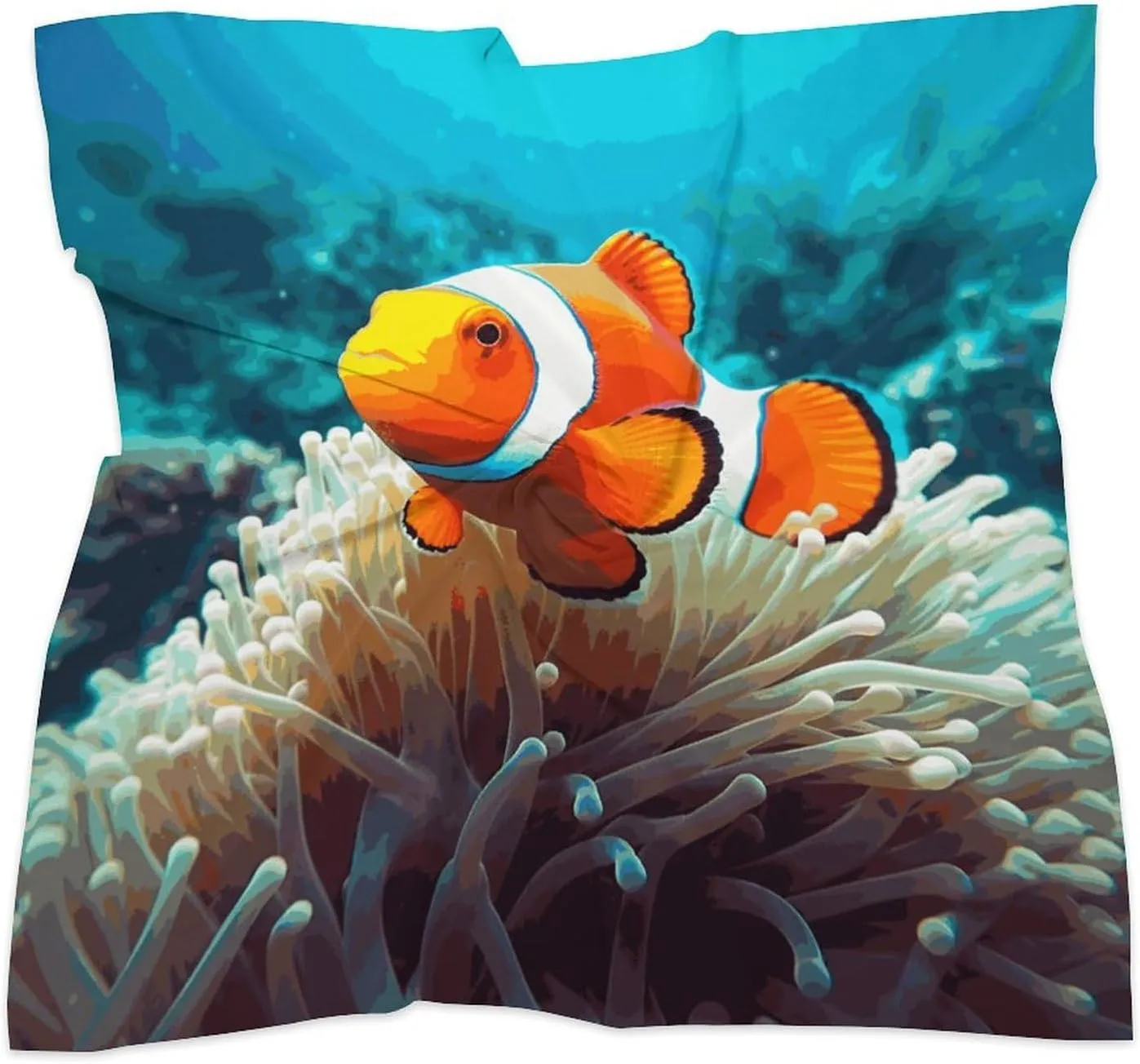 Clown Fish Head Scarf Like Silk Scarf Lightweight Fashion Satin Hair Bandanas for Women Boho Headscarf Hair Wrap Bandana Headband Handkerchief Silk Scarves for Bag Purse Neck 18 Inch
