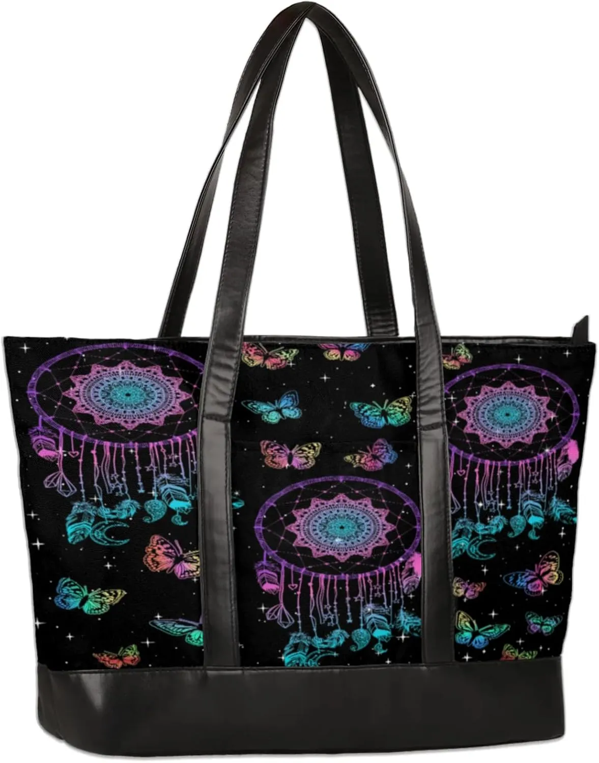 Colorful Dream Mandala Dreamcatcher Laptop Tote Bag for Women Lightweight Work Purse with Multiple Compartments Fits 13-15.6 Inch Laptop Tablet Shoulder Bag for Office Travel Daily Use