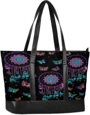 Colorful Dream Mandala Dreamcatcher Laptop Tote Bag for Women Lightweight Work Purse with Multiple Compartments Fits 13-15.6 Inch Laptop Tablet Shoulder Bag for Office Travel Daily Use