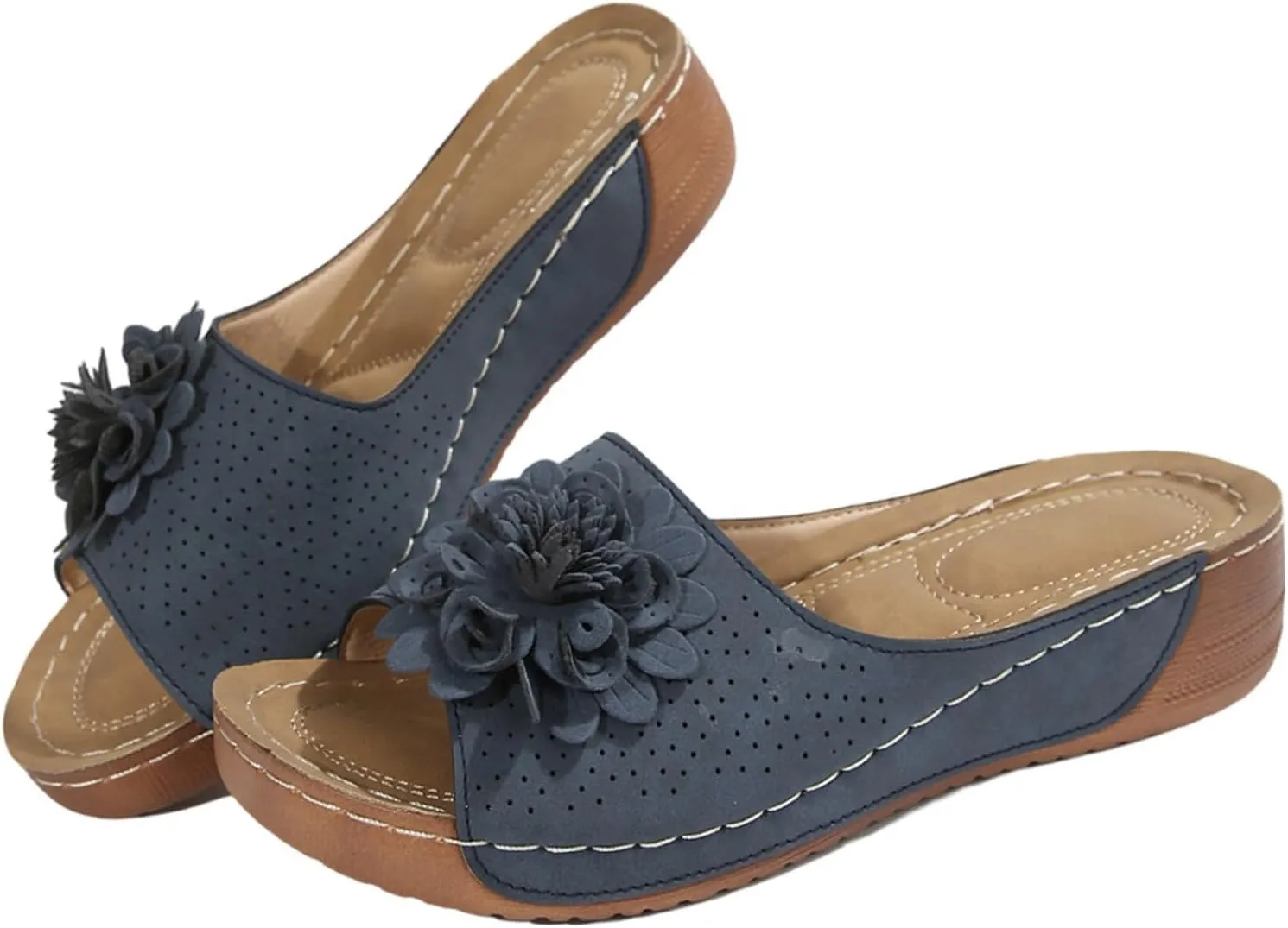 Comfortable Sports Sandals for Women Orthopedic Slip On Arch Support Walking Sandals Soft Cushion Memory Foam Slippers Fashion Flower Outdoor Shoes