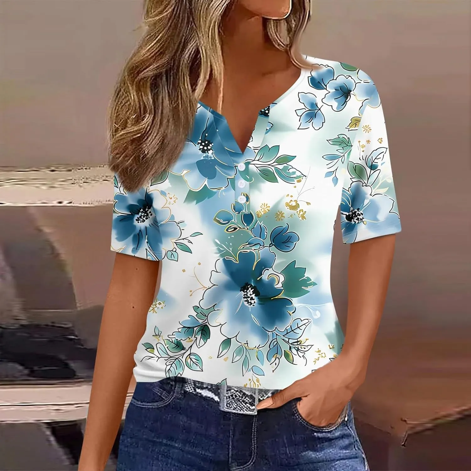 COTECRAM Summer Tops for Women 2025 Vacation Trendy V Neck Boho Short Sleeve Shirts Casual Loose Comfy Tunics