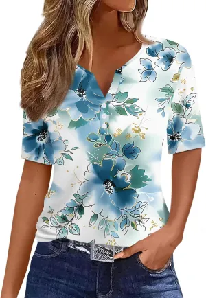 COTECRAM Summer Tops for Women 2025 Vacation Trendy V Neck Boho Short Sleeve Shirts Casual Loose Comfy Tunics