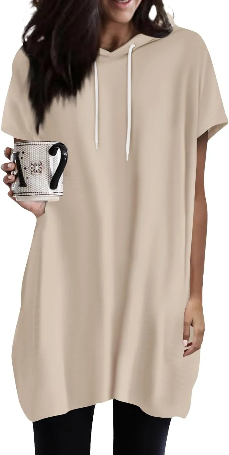 COTECRAM Womens Summer Oversized Hoodies Short Sleeve Casual Shirts Fashion Tunic Tops Lightweight Pullover with Pockets