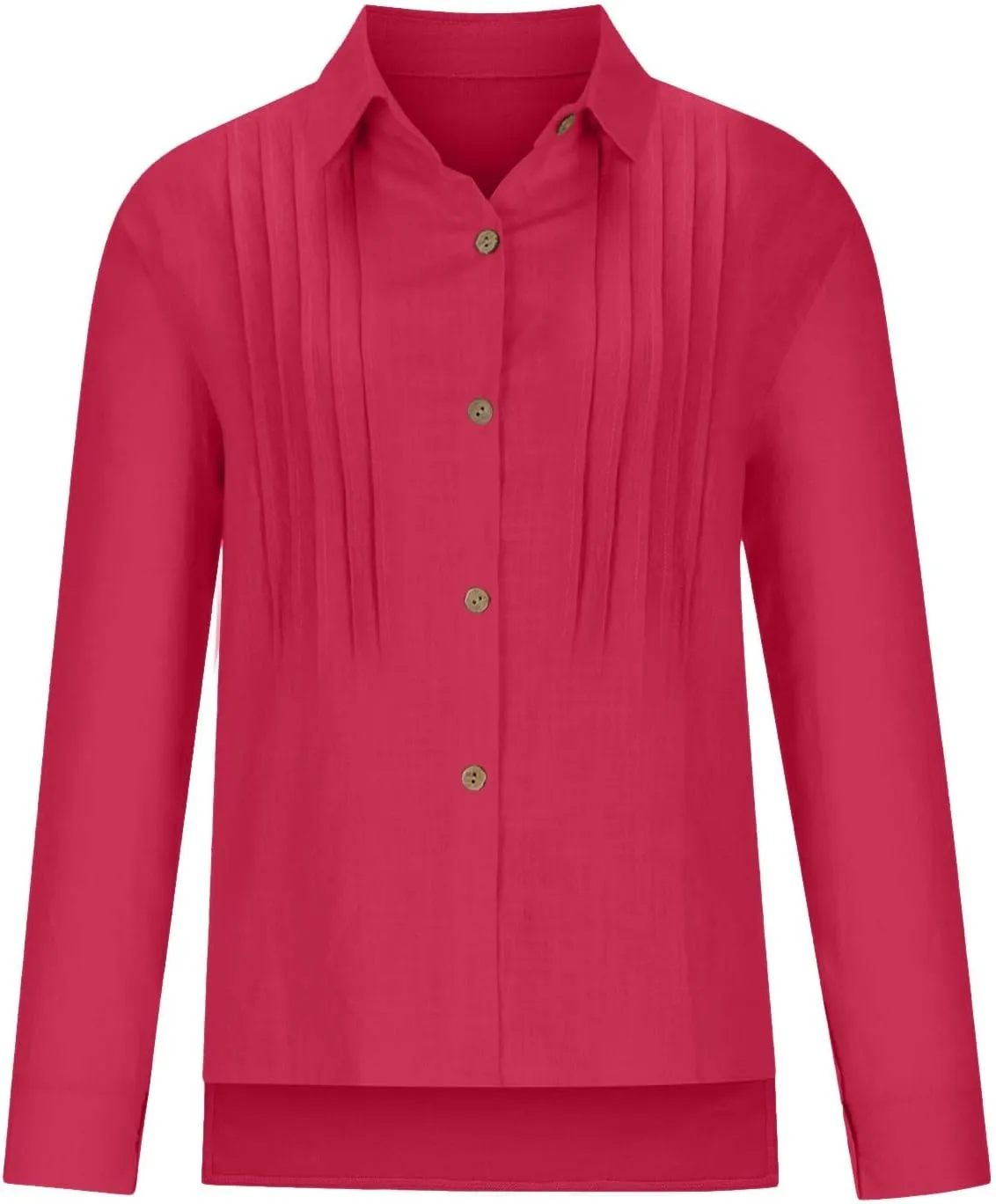 Cotton Linen Shirts for Women Summer Long Sleeve Button Down Shirt Pleated Front Gauze Tops Loose Casual Blouses