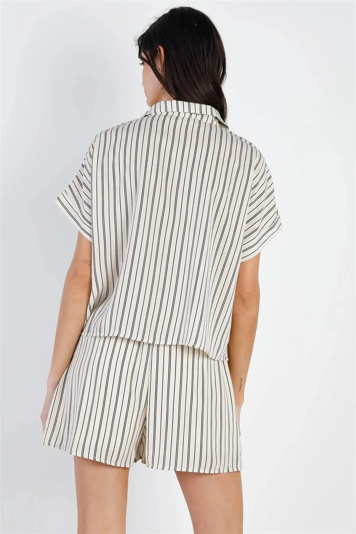 Cream & Navy Stripe Shirt & Short Set /2-2-2