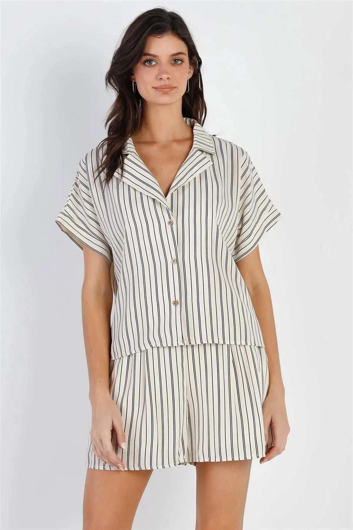 Cream & Navy Stripe Shirt & Short Set /2-2-2