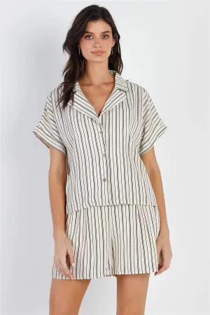 Cream & Navy Stripe Shirt & Short Set /2-2-2