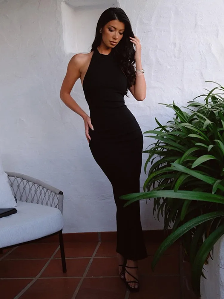 Cryptographic Sexy Backless Halter Elegant Bandage Maxi Dress