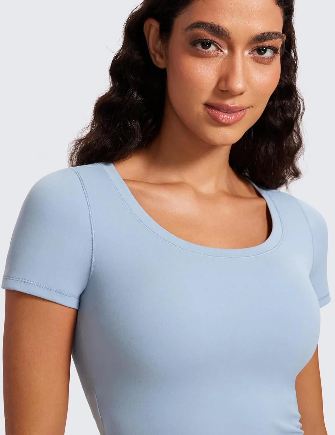 CRZ YOGA Butterluxe Short Sleeve Shirts for Women Scoop Neck Casual Crop Tops Workout Yoga Basic Slim Fit T-Shirts
