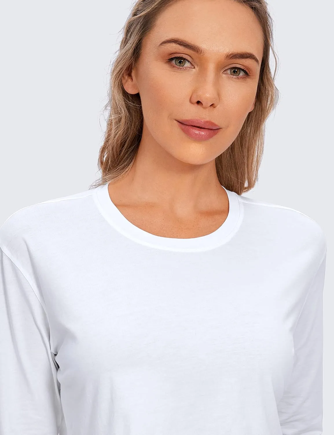 CRZ YOGA Pima Cotton Long Sleeve Shirts for Women Loose Workout Crop Tops Athletic Gym Cropped Basic T-Shirts