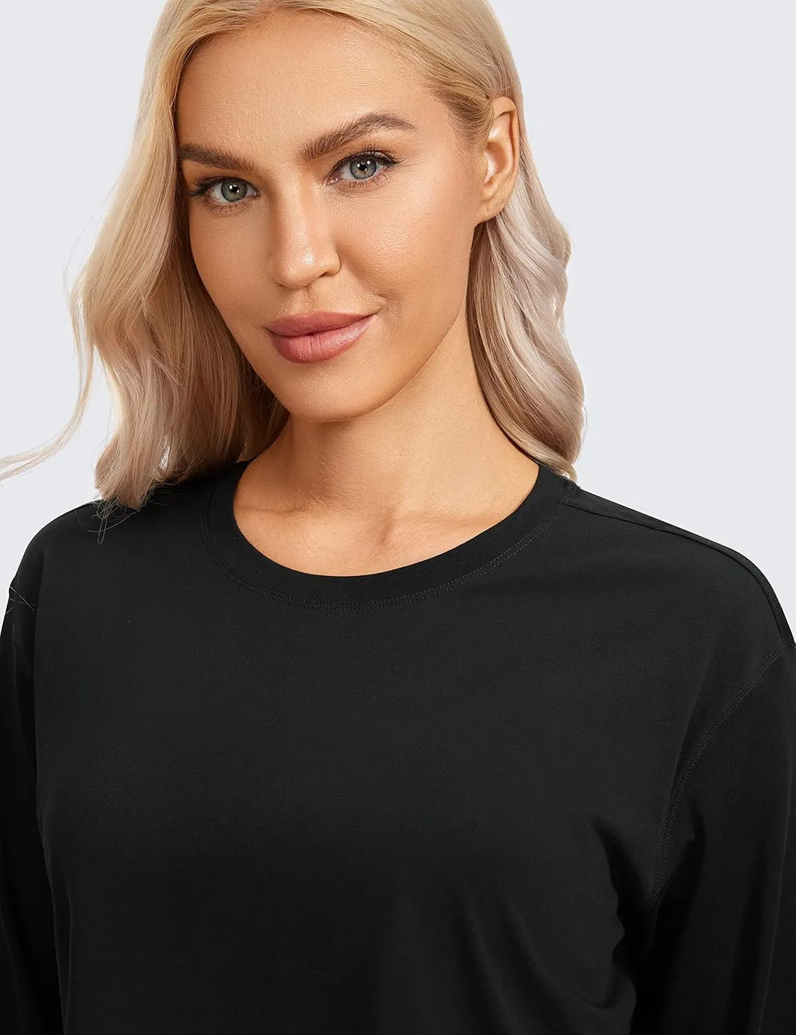 CRZ YOGA Pima Cotton Long Sleeve Shirts for Women Loose Workout Crop Tops Athletic Gym Cropped Basic T-Shirts