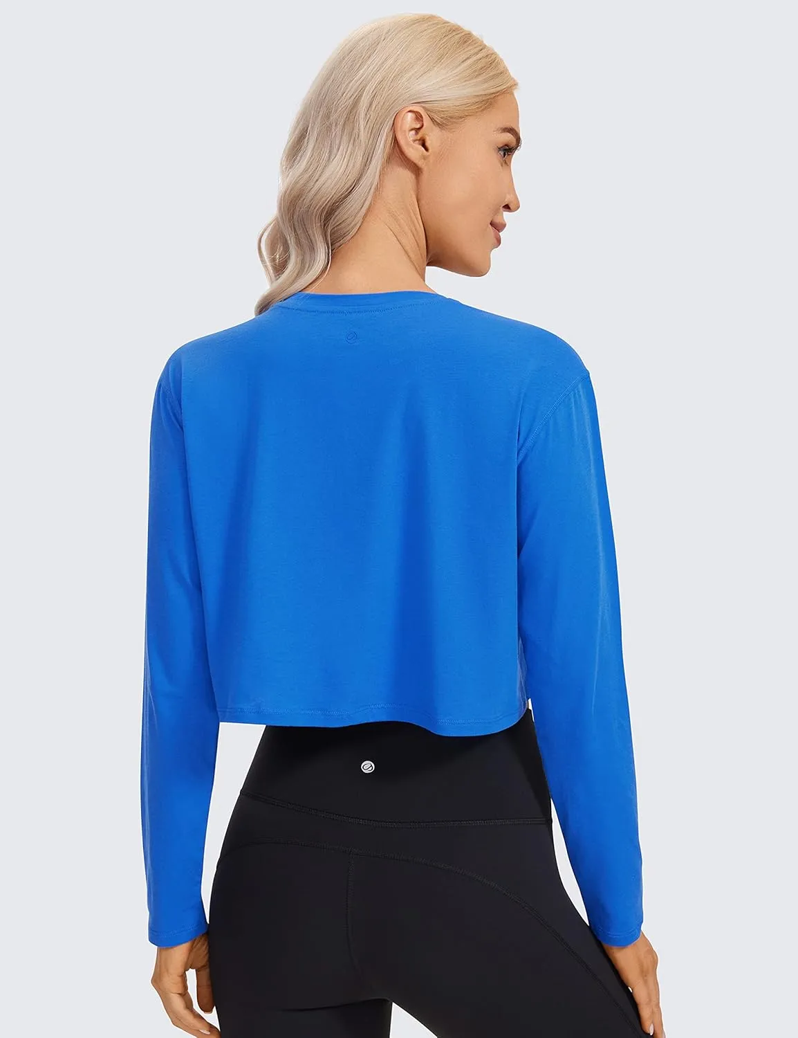 CRZ YOGA Pima Cotton Long Sleeve Shirts for Women Loose Workout Crop Tops Athletic Gym Cropped Basic T-Shirts