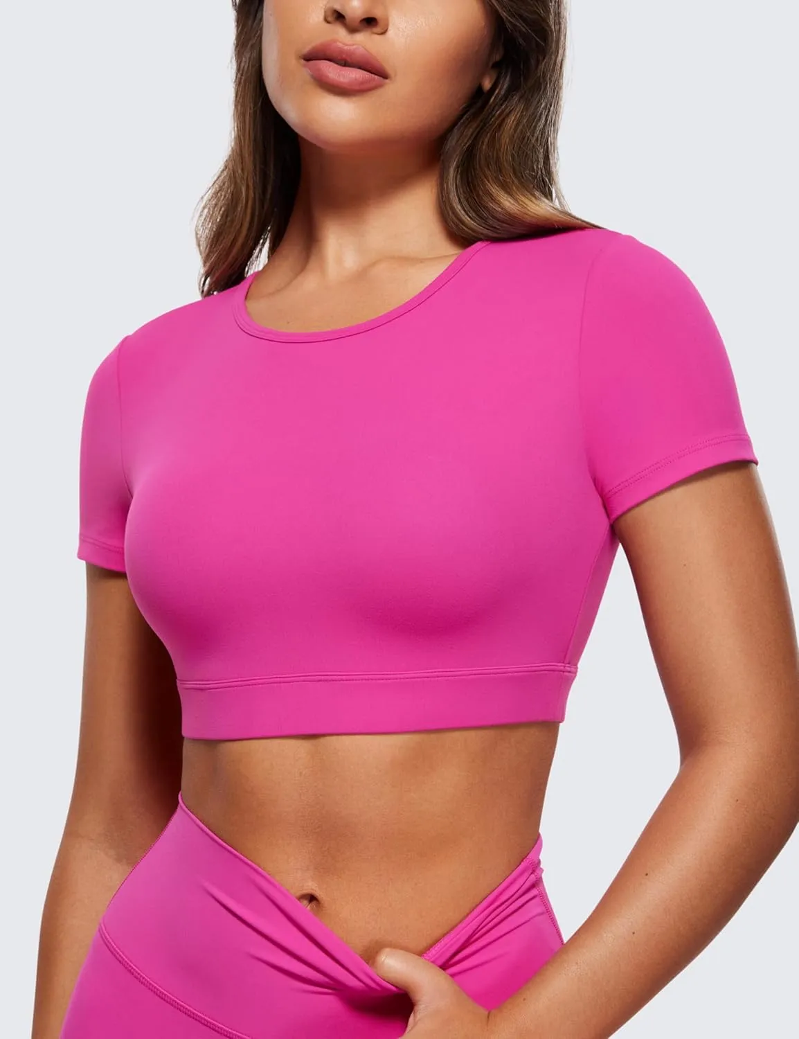 CRZ YOGA Womens Butterluxe Double Lined Open Back Crop Tops Backless Short Sleeve Workout Shirts Casual Tight T-Shirts