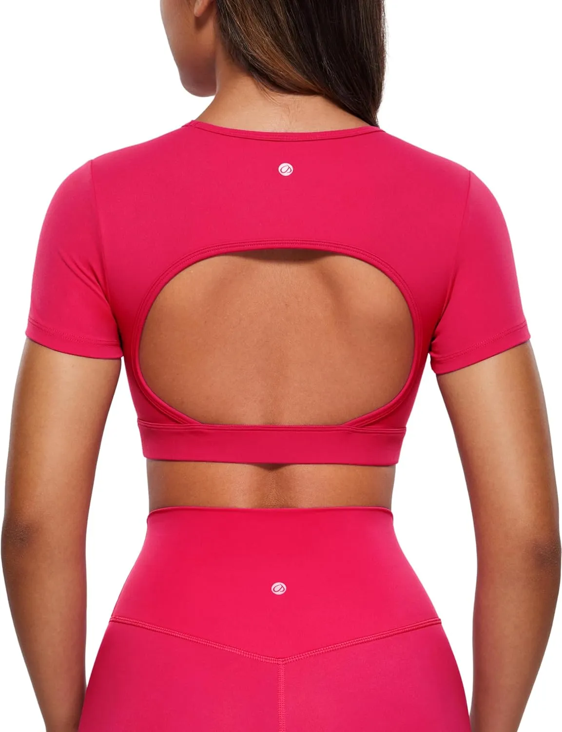 CRZ YOGA Womens Butterluxe Double Lined Open Back Crop Tops Backless Short Sleeve Workout Shirts Casual Tight T-Shirts