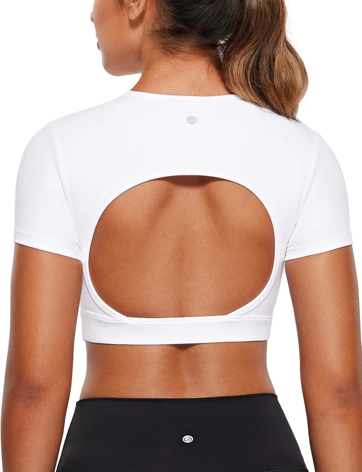 CRZ YOGA Womens Butterluxe Double Lined Open Back Crop Tops Backless Short Sleeve Workout Shirts Casual Tight T-Shirts