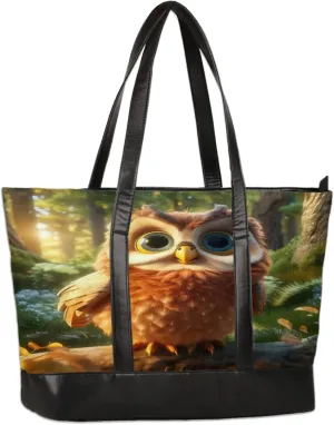 Cute Watercolor Owl Laptop Tote Bag for Women Lightweight Work Purse with Multiple Compartments Fits 13-15.6 Inch Laptop Tablet Shoulder Bag for Office Travel Daily Use