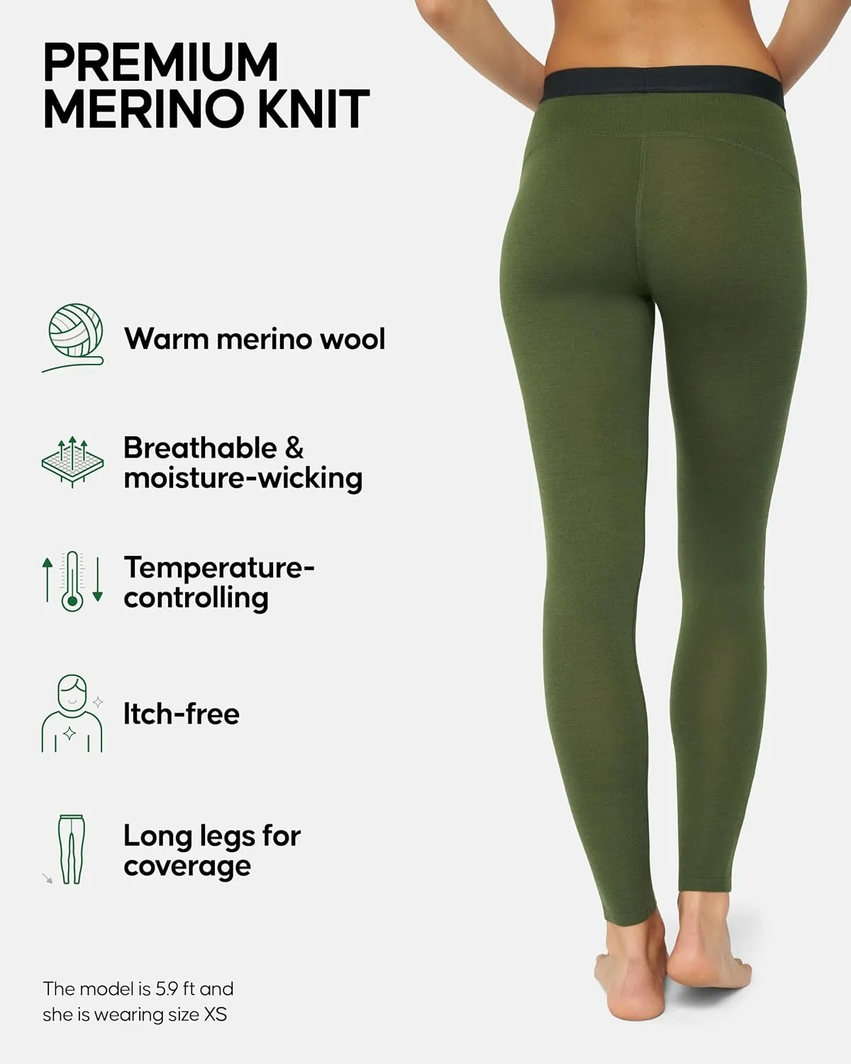 DANISH ENDURANCE Merino Wool Leggings Women, Women's Thermal Underwear Bottom, Base Layer Womens Leggings for Winter