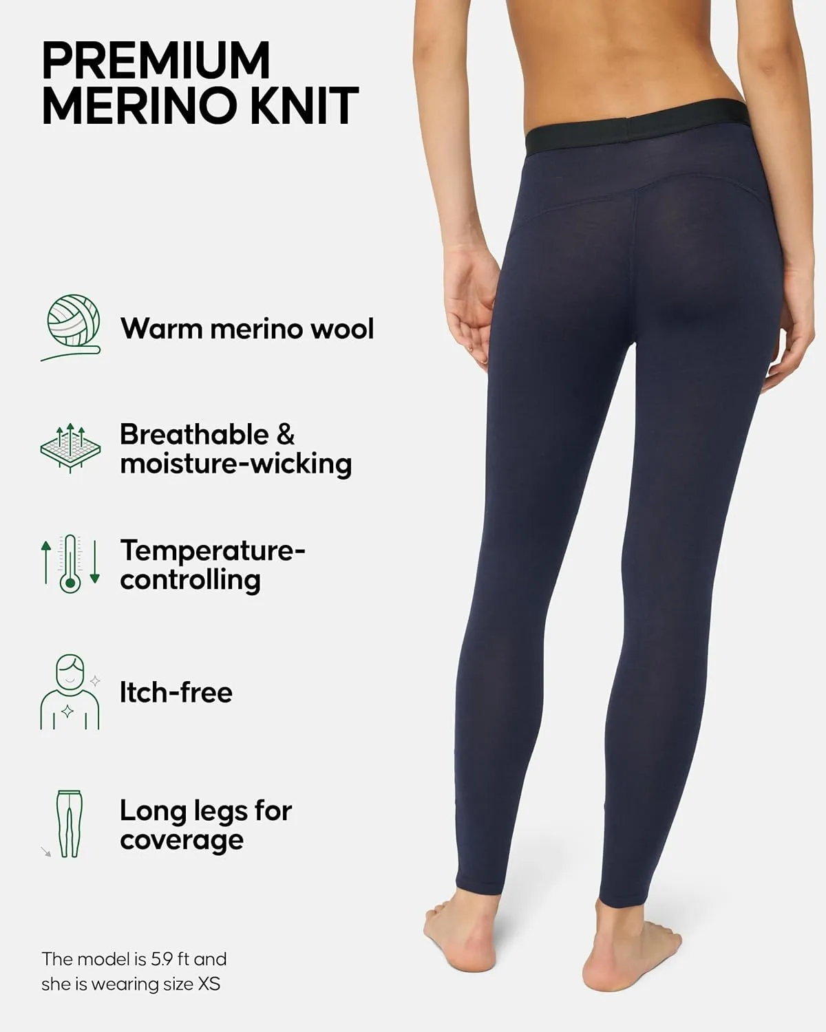 DANISH ENDURANCE Merino Wool Leggings Women, Women's Thermal Underwear Bottom, Base Layer Womens Leggings for Winter